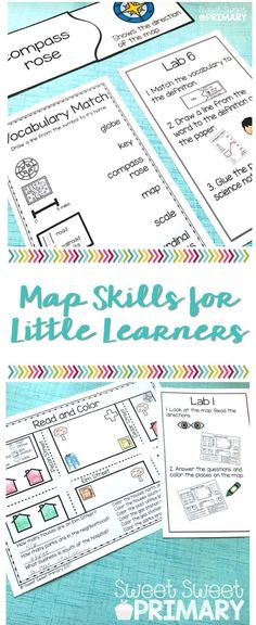 the map skills for little learners with text overlaying it and an image of a