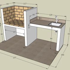 the plans for an outdoor kitchen with sink and countertop are outlined in blueprint