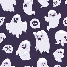 halloween seamless background with ghost and skulls