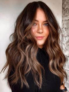 Brown Roots With Highlights, Hair For Green Eyes, Medium Brown Balayage, Long Hair Highlights, Plum Hair, Black Hair Balayage, Dark Brunette Hair