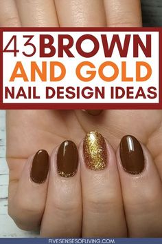 Brown N Gold Nails, Brown Gold Acrylic Nails, Brown And Gold Glitter Nails, Short Square Brown Nails, Square Brown Nails, Yellow And Brown Nails, French Brown Nails, Brown And Gold Nails Designs, Brown Nail Colors