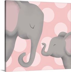 an elephant and its baby are standing in front of pink polka dot wallpapers