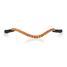 an orange and black beaded bracelet on a white background