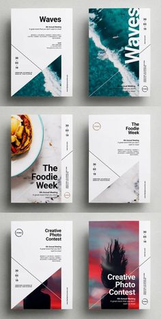 four square brochures with different designs on them