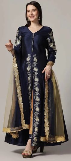 Engagement, Reception, Wedding Blue color Raw Silk fabric Salwar Kameez : 1957689 Reception Lehenga, Engagement Reception, Raw Silk Fabric, Wedding Blue, Zari Work, Reception Wedding, Style Mistakes, Raw Silk, Salwar Kameez