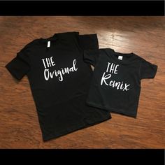 How Cute Are These Mommy And Me Matching Tee’s. The Remix And The Original.. Children’s Sizes 2t-5t. Adults Unisex Sizes Xs-Xl. Listing Is For 1 Shirt- Please Let Me Know Which You Are Ordering. Unisex Black T-shirt For Family, Black Cotton Tops For Family Matching, Black Unisex T-shirt For Family Occasions, Black Family Matching Tops With Text Print, Unisex Black Tops With Name Print, Matching Black T-shirt With Letter Print, Black Matching T-shirt With Letter Print, Matching Tees, Baby Things