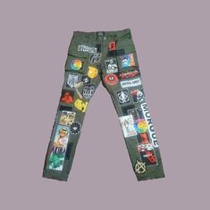 ⚜️⚜️⚜️ Enter Shop ➔ customclothesforyou.etsy.com This pair is made by myself with custom patches and they are also handmade, its a high quality art of Zilla`s Black Wickey Denim pair. For a more accurate selection of pant size, please specify in the personalization your weight, height. You can also specify what kind of pants you want: 1 straight 2 slim 3 skinny Pants are stretchy because of the stretch content of the fabric. Available in stock as a ready pair of jeans in size: Waist size: 32 in, Fitted Green Bottoms With Graphic Print, Trendy Fitted Bottoms With Patches, Fitted Multicolor Pants For Streetwear, Artistic Cotton Bottoms With Graphic Print, Fitted Pants With Graphic Print For Streetwear, Fitted Graphic Print Pants For Streetwear, Multicolor Cotton Pants With Graphic Print, Multicolor Graphic Print Cotton Pants, Zillakami Pants