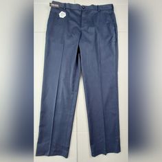 Van Heusen Air Pants Mens Size 36x32 Blue Straight Max Flex Cooling Stretch Nwt Blue Work Pants With Welt Pockets, Big And Tall Straight Leg Bottoms With Welt Pockets, Blue Flat Front Pants With Welt Pockets, Blue Flat Front Cotton Pants, Blue Flat Front Dress Pants With Pockets, Blue Flat Front Bottoms With Pockets, Big And Tall Blue Cotton Bottoms, Blue Cotton Bottoms For Big And Tall, Black Slacks Men