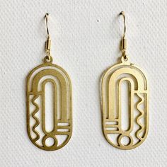 Temporarily out of stock. Welcome! Art Deco style geometric earrings. Made from brass.  - Earrings hangs from a hypoallergenic stainless steel French earring wire.  - Zinc, nickel and lead free.  - Measures 3cm x1.5cm  I hope you enjoy my mini pieces of artwork and appreciate the work that goes into each creation.  Comes with a linen pouch to preserve the brass. Made in Melbourne, Australia. Jen ☘️ Handmade Geometric Gold Earrings, Geometric Brass Earrings For Gift, Nickel-free Gold Rectangular Earrings, Nickel-free Rectangular Gold Earrings, Gold Rectangular Brass Earrings, Gold Brass Rectangular Earrings, Nickel Free Rectangular Gold Earrings, Geometric Gold Nickel-free Jewelry, Nickel-free Geometric Gold Jewelry