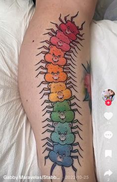 a person with a colorful tattoo on their leg that has five different colors in the shape of a ribcage