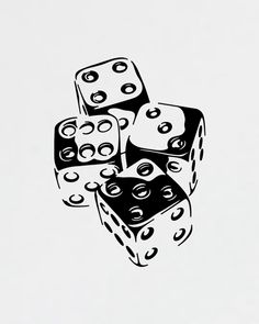 a black and white drawing of dices