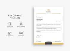 a letterhead and business card mock up on a white background with gold trimmings