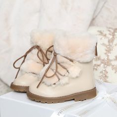 Brand New, Never Worn, Super Cute! Let Me Know If You Would Like Additional Photos Or Information Cream Round Toe Winter Booties, Cream Leather Winter Boots, Cream Leather Boots For Winter, Beige Sheepskin Boots With Round Toe, Winter Beige Closed Toe Booties, Beige Round Toe Winter Booties, Beige Closed Toe Winter Booties, Beige Boots With Faux Fur Lining And Round Toe, Soft Sole Round Toe Winter Boots