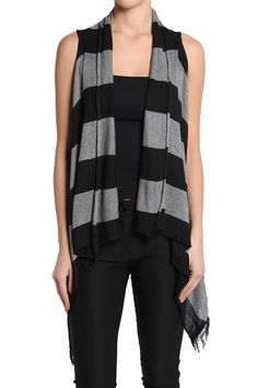 TheMogan Striped Knit Layering Draped Open Vest Striped Knit, Layering, Knitting