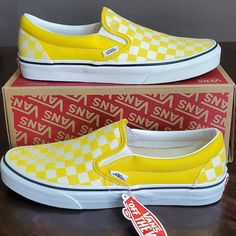 Vans Classic Slip On (Checkerboard) Cyber Yellow/True White Women Size 10.5, Men Size 9 Brand New With Tags. Box Has No Lid. Same/Next Day Shipping Yellow Sporty Skate Shoes With Vulcanized Sole, Sporty Yellow Skate Shoes With Vulcanized Sole, Yellow Slip-on Sneakers With Rubber Sole, Yellow Skate Shoes With Vulcanized Sole And Round Toe, Sporty Yellow Vans Skate Shoes, Yellow Lace-up Skate Shoes With Vulcanized Sole, Yellow Slip-on Sneakers With Gum Sole, Yellow Vulcanized Lace-up Skate Shoes, Yellow Slip-on Sneakers For Streetwear