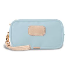 Fun and function in a compact package, the Wristlet is perfect for carrying anything and everything. It has plenty of room for large cell phones, key fobs, and sunnies. It features a fully lined interior with an open pocket and a zippered pocket. The natural leather wrist strap is fully detachable. Everyday Blue Pouch Wristlet, Elegant Blue Pouch Wristlet, Casual Blue Rectangular Wristlet, Cheap Blue Wristlet, Blue Rectangular Wristlet With Zipper, Jon Hart, Custom Totes, Tooled Leather Handbags, Chic Leather