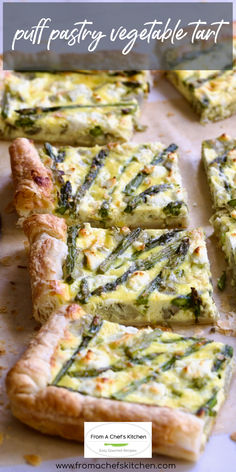 Puff Pastry Vegetable Tart cut into squares on parchment paper. Puff Pastry Vegetable Tart, Vegetable Tart Recipes, Vegetarian Easter, Easter Dinner Ideas, Best Asparagus Recipe, Healthy Spring Recipes, Asparagus Tart, Vegetable Tart, Puff Pastry Crust