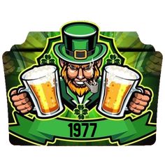 a man holding two mugs of beer in front of his face with the irish flag