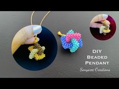 the beaded pendant is being made with beads