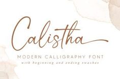 the modern calligraphy font is displayed in front of a white background with brown leaves