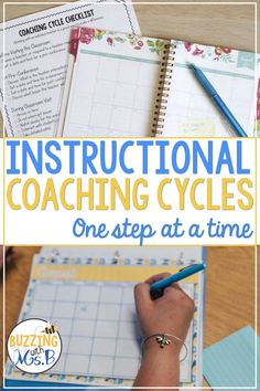 instructional coaching cycles for one step at a time with text overlaying the image