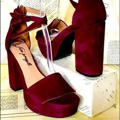 Free People Sandals Platform Heel Ankle Strap Padded Footbed Plum Suede New Without Box * Size: 39/8.5-9 2" Front Platform * 4.75" Chunky Heel Burgundy Block Heel Platform Shoes, Burgundy Platform Heels, Burgundy Closed Toe Platform Heels, Modern Red Platform Heels, Red Velvet Platform Heels, Free People Sandals, Feather Sandals, Mary Jane Platform Shoes, Lucite Heels