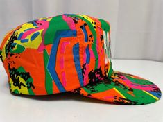 Vintage 90's Boston SPLASH Paint SPLATTER Cap Bright Hat NEON HiP HoP Multi-Color Cotton Snap Back Retro 5-panel Baseball Cap For Spring, Retro Spring 5-panel Baseball Cap, Multicolor Flat Bill Baseball Cap For Outdoor, Multicolor 5-panel Hat For Streetwear, Retro Multicolor Hats For Outdoor, Multicolor 5-panel Snapback Hat, One Size, Multicolor 5-panel Snapback Hat One Size, Multicolor 5-panel Snapback Hat, Retro Multicolor Cap