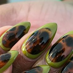 Artsy French Tip Nails, Green Nail Designs Christmas, Sheer Green Nails, Nails Digital Art, Simple Alternative Nails, Green Red Nails, White Tortoise Nails, Green Nails With Chrome, Tortoise Nails Square