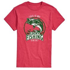 He'll love the look of this men's Lucky Fishing Shirt graphic tee. He'll love the look of this men's Lucky Fishing Shirt graphic tee. FEATURES Crewneck Short sleeveFABRIC & CARE Solids: cotton; Heather: cotton, polyester Machine wash Imported Size: XXL. Color: Red. Gender: male. Age Group: adult. Material: Polyester|Cotton. Fishing Shirts, This Man, Fabric Care, Graphic Tee, Age Group, Fishing, Perfect Fit, Graphic Tees, Fish