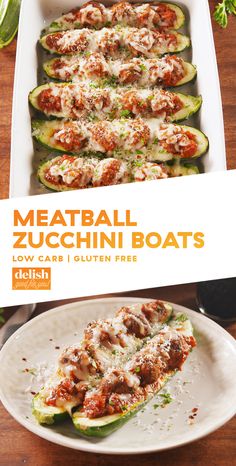 an image of meatball zucchini boats on a plate