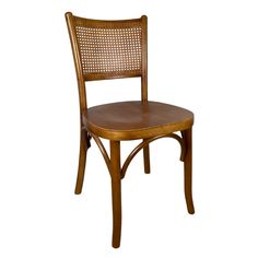 a wooden chair with a brown seat and back