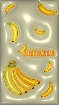 bananas with the words banana on them in orange and yellow colors against a white background