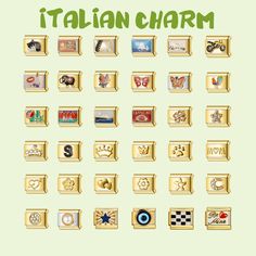 the italian charm icon set is shown in gold