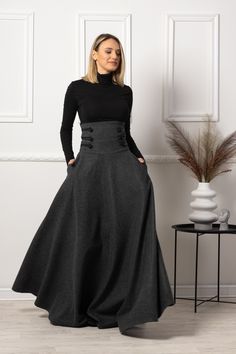 Plus Size Formal Skirts, Wool Skirts Outfit Winter, Maxi Skirt Suits For Women, A Line Skirt Plus Size Outfit, Walking Skirt Edwardian, Dark Gray Skirt Outfit, Dark Feminine Plus Size, Pants That Look Like Skirts, Plus Size Dark Academia Fashion