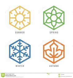 four different types of snowflakes with the words summer, spring and autumn written below them