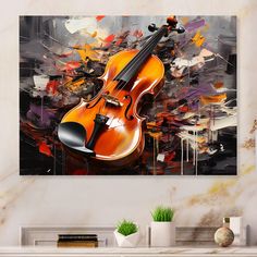 a painting of a violin on a wall