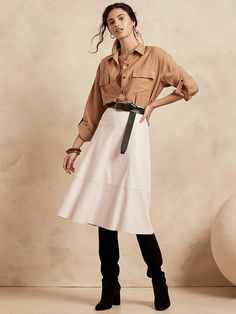 Vegan Leather Midi Skirt | Banana Republic Factory Luxurious Flat, Vegan Leather Midi Skirt, Leather Looks, Fantasy Wardrobe, Clothes Designer, Leather Midi Skirt, Vegan Fashion, Style Boots, Banana Republic Factory