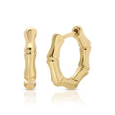 18k gold bamboo huggies ﻿Sold as a pair. #AKEHBAM- Anita Ko Jewelry, Diamond Initial Necklace, Initial Earrings, Anita Ko, Initial Bracelet, Huggie Earrings, Bracelet Collection, Leaf Pendant, Jewelry Companies