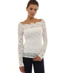 Lace Off Shoulder Top, Crochet Lace Shirt, Women Lace Blouse, Spring Trends Outfits, Lace Blouse Long Sleeve, White Lace Blouse, Black And White Blouse, Off Shoulder Top, Boutique Fashion