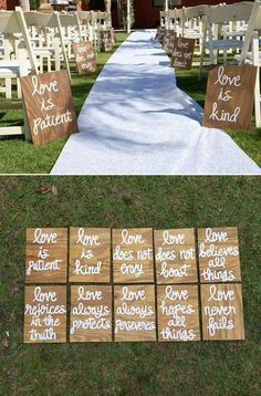 wooden signs that say love is patient and love is kind