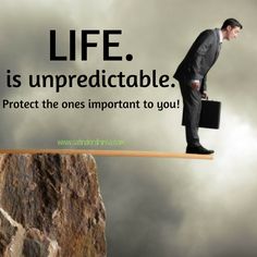 a man walking across a tightrope on top of a cliff with the words life is unpredictable