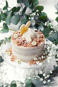 a cake sitting on top of a glass plate