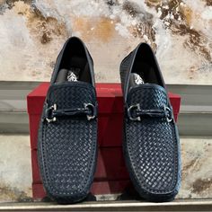 Brand New. Round 0570450 Blue Marin Calf Shoes. Size 11 1/2 Listing #102 Luxury Blue Leather Shoes With Textured Sole, Designer Blue Calf Leather Loafers, Regal Style, Salvatore Ferragamo Men, Ferragamo Men, Salvatore Ferragamo Shoes, Ferragamo Shoes, Shoes Men, Salvatore Ferragamo