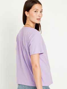 rib-knit v-neck short sleeves relaxed fit hits below waist models are approx.  5'9" and wear sizes s (4), l (12), and xl (18)machine wash according to the care instruction label Fashion Purple, Navy Purple, Jack White, Fresh Face, Jack Black, Woman Fashion, Knitted Tshirt, Fashion Face, Navy Tops