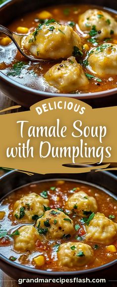 two bowls filled with dumplings in tomato sauce