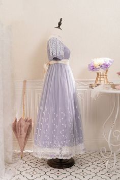 Victorian Formal Dress With Empire Waist And Lace Trim, Empire Waist Ball Gown, Regency Style Purple Wedding Dress, Purple Regency Dress, Regency Style Dress With Empire Waist And Lace Trim, Ball Gown Plus Size, White Regency Style Victorian Floor-length Dress, Titanic Dress, Purple Lace Dress