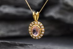 Gold Morganite Necklace set with a Created Morganite in a diamond cut, flawless clarity & soft pink color, at 10x8mm, 3 Carats. Surrounded by small CZ Diamonds. Antique Pendant design made of Gold Vermeil ☞ thickest 18k Gold Plating on top of Solid 925 Sterling Silver ☞ made to last. Free Gold Vermeil Chain with every Pendant order, 18 inch Silver chain (46 cm) ✓ Matching Ring: www.etsy.com/listing/771774714 Matching Earrings - please ask me ⌛Last Pendant left ⌛ Details : ♥ Each item comes in a Elegant Oval Necklace With Center Stone, Formal Oval Necklaces With Center Stone, Elegant Gold Necklace With Center Stone, Gold Formal Necklace With Center Stone, Formal Gold Necklace With Center Stone, Morganite Necklace, Morganite Jewelry, Morganite Pendant, Victorian Necklace