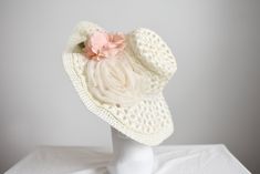 "Description and Measurements: Off white floppy sunhat with two big flowers on it. 5\" wide band, fits a 21-22\" head. Tag: No label Condition: Excellent Follow along on instagram @lovecharlesvintage" Pink Wool Coat, Bonnie Cashin, Band Fits, Grand Rapids Mi, Big Flowers, Wide Bands, Wide Brimmed, Sun Hats, Caps Hats