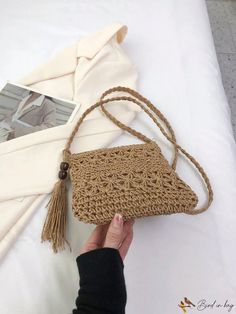 BirdinBag - Chic Vacation Mini Straw Bag with Stylish Tassel Embellishment Beach Shoulder Bag With Tassels, Rectangular Shape, Beige Rectangular Bag With Fringe, Rectangular Beige Bag With Fringe, Beige Rectangular Fringe Bag, Brown Beach Bags With Tassels, Summer Rectangular Bags With Tassels, Beach Crossbody Bag With Tassels, Beach Crossbody Bag With Fringe, Beach Fringe Crossbody Bag