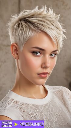 23 Bold Undercut Pixie Haircuts for Women in 2024 Two Toned Pixie Haircut, Short Platinum Blonde Hair Pixie, Blonde Undercut Pixie, 70 Hair Styles, Platinum Blonde Pixie Cut, Bold Undercut, Blonde Undercut, 70 Hair, Very Short Pixie